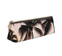 BHHJKK Estuche de piel con diseño de palmeras de playa y atardecer, pequeño y cómodo de llevar, estuche triangular de cuero para mujer, multifuncional, con cremallera, bolsa de almacenamiento de