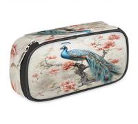BHHJKK Estuche de piel con diseño de pavo real, gran capacidad, organizador de papelería negro con cremallera, para niños y niñas, estuche de almacenamiento para escuela, universidad, oficina, Como se