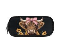 BHHJKK Estuche para lápices con diseño de tortuga marina y tigre para niños de 7-9/9-11, estuche con cremallera para lápices, organizador ligero, Highland Cow Black, Talla única, Estuches