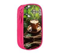 BHHJKK Estuche para lápices con estampado de hojas verdes y café de doble capa, estuche organizador de almacenamiento de oficina, Pink, Talla única, Estuches