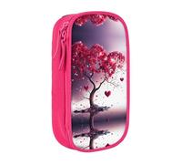 BHHJKK Estuche para lápices, diseño romántico de hojas de árbol de doble capa, estuche organizador de almacenamiento de oficina, Pink, Talla única, Estuches