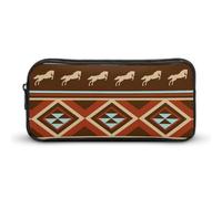 BHHJKK Estuche para lápices, estuche organizador de artículos de papelería de caballos étnicos tribales con cremallera, bolsa de maquillaje de gran capacidad para oficina, viajes, mujeres y hombres,