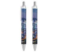 BHHJKK SEOUL - Bolígrafo retráctil con vista nocturna y diseño de Skyline de Corea del Sur, portátil, tinta azul, bolígrafo de trabajo para oficina en casa, 2 unidades