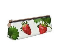 BHHJKK The Cat Outside The Window - Estuche pequeño de piel sintética triangular para bolígrafos, bolsa de almacenamiento con cremallera, Estampado de fresas, Talla única, Estuches