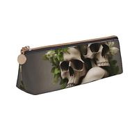 BHHJKK The Cat Outside The Window - Estuche pequeño de piel sintética triangular para bolígrafos, bolsa de almacenamiento con cremallera, Calavera con flor, Talla única, Estuches