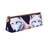 BHHJKK The Cat Outside The Window - Estuche pequeño de piel sintética triangular para bolígrafos, bolsa de almacenamiento con cremallera, Lobos estrellados, Talla única, Estuches