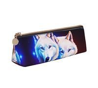 BHHJKK The Cat Outside The Window - Estuche pequeño de piel sintética triangular para bolígrafos, bolsa de almacenamiento con cremallera, Lobo estrellado, Talla única, Estuches