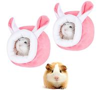 Bhina 2 Piezas Cama De Hámster,Nido De Hámster,Cama De Felpa para Hámster,Cama para Ratas,con Cojín Extraíble, para Hámsters, Chinchillas, Conejillos De Indias, Conejos, Rosa (12 * 10 * 10 cm)