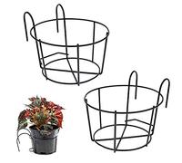 Bhina 2 Piezas Soporte Flores Redondo Gancho,Estante Hierro Plantas Colgantes,Hierro Jardinería Maceta Redonda,Estante Redondo Cestas Plantas,Adecuado para Balcón,Jardín,Valla,Interior Y Exterior