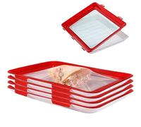 Bhina 4 Piezas Bandeja de Conservación de Alimentos con Película Elástica Vacío Bandeja de Conservación de Alimentos Bandejas de Conservación Fresca para el Frigorífico, Apilables, 30 x 23,5 x 2,5 cm