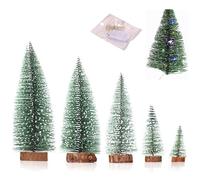 Bhina 5 Piezas Mini Árbol de Navidad con Base De Madera Abeto Árbol de Mavidad Artificial Árbol de Navidad Pequeño con 1 Pieza de Iluminación Ambientepara Decoración de Hogar Navideño DIY, 5 Tamaños