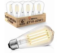 BHMAOYN 12V 24V LED E27 ST64 Bombilla,6W=60W Bombillas de Bajo Voltaje Blanco Cálido 2700K DC12-24V Antiguo Retro E27 Luces LED,Para Sistema Solar,Autocaravana Campervan Marina,Pack de 6