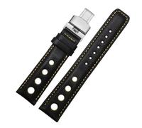 BHMIRUI Compatible con Tissot Sports Racing Series PRS516 T91 1853 Pulsera de cuero genuino for correa de reloj Chopin Correa de reloj de piel de vaca de capa superior 20 mm(Black yellow silver)