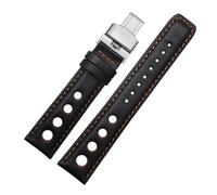 BHMIRUI Compatible con Tissot Sports Racing Series PRS516 T91 1853 Pulsera de cuero genuino for correa de reloj Chopin Correa de reloj de piel de vaca de capa superior 20 mm(Black orange silver)