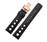 BHMIRUI Compatible con Tissot Sports Racing Series PRS516 T91 1853 Pulsera de cuero genuino for correa de reloj Chopin Correa de reloj de piel de vaca de capa superior 20 mm(Black orange r-gold)