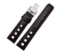 BHMIRUI Compatible con Tissot Sports Racing Series PRS516 T91 1853 Pulsera de cuero genuino for correa de reloj Chopin Correa de reloj de piel de vaca de capa superior 20 mm(Black red silver)