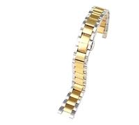 BHMIRUI Correa de acero inoxidable con muesca compatible con la correa de reloj for mujer Cartier PASHA Rossini GC 16 * 8 mm 18 * 10 mm 20 * 11 mm Pulsera con hebilla de mariposa(Silver gold,20-12mm)