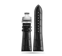 BHMIRUI Correa de piel de vaca de gran tamaño 22 mm 23 mm 24 mm 26 mm 28 mm Pulsera de repuesto for hombre Correa de reloj con hebilla plegable de acero compatible con Armani Diesel(Black white S,28mm