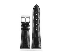 BHMIRUI Correa de piel de vaca de gran tamaño 22 mm 23 mm 24 mm 26 mm 28 mm Pulsera de repuesto for hombre Correa de reloj con hebilla plegable de acero compatible con Armani Diesel(Black white silver