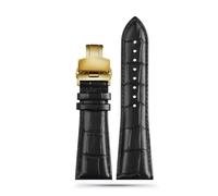 BHMIRUI Correa de piel de vaca de gran tamaño 22 mm 23 mm 24 mm 26 mm 28 mm Pulsera de repuesto for hombre Correa de reloj con hebilla plegable de acero compatible con Armani Diesel(Black gold,26mm)