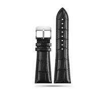 BHMIRUI Correa de piel de vaca de gran tamaño 22 mm 23 mm 24 mm 26 mm 28 mm Pulsera de repuesto for hombre Correa de reloj con hebilla plegable de acero compatible con Armani Diesel(Black silver buckl