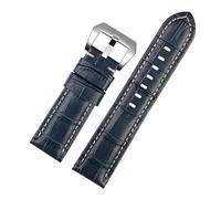 BHMIRUI Correa de reloj de piel de vaca azul compatible con Panerai PAM01144/1313 JEEP Diesel Hamilton Breitling pulsera de hombre correa de reloj impermeable 22 mm 24 mm 26 mm(Blue white-silver,26mm)
