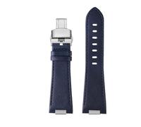 BHMIRUI Correa de reloj de piel de vaca Compatible con la serie Tissot PRX 1853 Correa T137.407 T137.410 serie 26X12 mm Correa elevada Accesorios for relojes for hombres(B blue Folding)