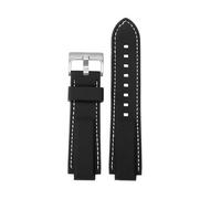 BHMIRUI Correa de reloj de silicona deportiva 24 * 16 mm compatible con Timex E-tide Compass T2N720 T2N721 TW2T76300/6500 pulsera de goma impermeable correa convexa(Black white silver)
