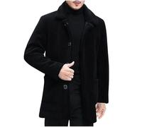Bhnyku Abrigo largo para hombre de un solo color, abrigo de invierno, abrigo de piel Elagante, abrigo de piel informal, gabardina cálida, cortavientos, botones, solapa, abrigo de lana, chaqueta suelta