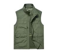 Bhnyku Chaleco de trabajo para hombre, chaleco de pesca informal con múltiples bolsillos, chaleco deportivo de tallas grandes, chaleco deportivo transpirable, chaleco de trabajo, chaqueta de ocio sin