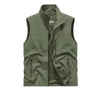 Bhnyku Chaleco de trabajo para hombre, sin mangas, chaqueta de trabajo para exteriores, cuello alto, chaleco de fotografía, monocolor, informal, chaleco de pescador, clásico, chaleco de ocio, chaqueta