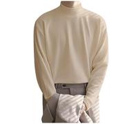 Bhnyku Jersey para hombre, monocolor, cuello medio, jersey de invierno, de terciopelo de doble cara, camiseta de manga larga, delgada, elástica, jersey de invierno, suéter cálido, sudadera básica