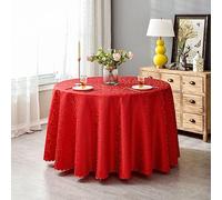 BHOMTY Mantel Jacquard Redondo Protege y Decora la Mesa Adecuado para el hogar, Hotel Restaurante, Banquete de Boda, reunión de Oficina Rojo Diámetro 240 cm