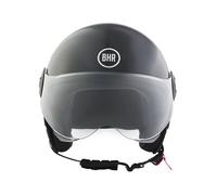 BHR Casco Demi-Jet 835 SPECIAL - Casco Scooter Homologado ECE 22.06 con Visera Tipo Gafa Antiarañazos - Cierre Micrométrico y Almohadillas Desmontables - Negro Metalizado L