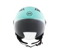 BHR Casco Moto Demi-Jet 834 FLOW - Casco Scooter Verano Homologado ECE 22.06 con 16 Puntos de Ventilación - Casco Moto Abierto con Visera Anti Rayas y Desbloqueo Micrométrico - Celeste Mate, L