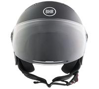 BHR Casco Moto Demi-Jet 834 FLOW - Casco Scooter Verano Homologado ECE 22.06 con 16 Puntos de Ventilación - Casco Moto Abierto con Visera Anti Rayas y Desbloqueo Micrométrico - Negro Mate, M