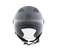 BHR Casco Moto Demi-Jet 834 FLOW - Casco Scooter Verano Homologado ECE 22.06 con 16 Puntos de Ventilación - Casco Moto Abierto con Visera Anti Rayas y Desbloqueo Micrométrico - Gris Mate, XL