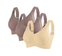 BHS Damen Ohne Bügel Komfort Nahtlos BH Set 3er Pack Sport BH Gepolstert für Alltag Yoga Große Brüste Unterwäsche Push Up mit Verstellbarem Bustier Starker Halt Trainings Schlaf BHS, café, XL