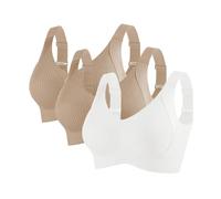 BHS Damen Ohne Bügel Komfort Nahtlos BH Set 3er Pack Sport BH Gepolstert für Alltag Yoga Große Brüste Unterwäsche Push Up mit Verstellbarem Bustier Starker Halt Trainings Schlaf BHS, marrón, 4X-Large