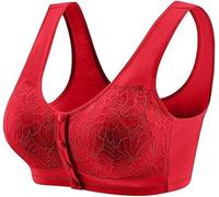 -BHS für ältere Frauen, 3er-, Frontverschluss bequeme BHS für den Alltag Sport-BH mit Bügel und Knopfleiste vorne für Damen Brüste Umstanddehalber Abzu geben, rojo, M