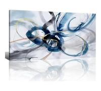 BHTMOI Decoración de pared abstracta moderna de gran tamaño,línea brillante y oscura,cuadro sobre lienzo azul y blanco,obra de arte para sala de estar,arte de 70 x 150 cm (30 x 59 pulgadas) con marco