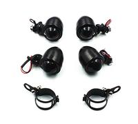 BHYShop Luz indicadora de intermitentes para motocicleta + abrazaderas de horquilla Cruiser Old School Bobber Cafe Racer Vintage Retro Clubman Rat Bike (negro/humo)