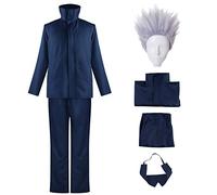 bi bi hou Disfraz de Gojo Satoru con Peluca Anime Jujutsu Kaisen Uniforme Negro/Azul Gojo Satoru Cosplay Conjunto Completo Navidad Halloween Carnaval Fiesta Traje para Adultos