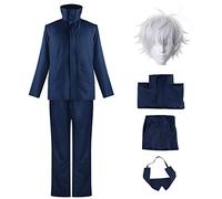 bi bi hou Disfraz de Gojo Satoru con Peluca Anime Jujutsu Kaisen Uniforme Negro/Azul Gojo Satoru Cosplay Conjunto Completo Navidad Halloween Carnaval Fiesta Traje para Adultos