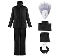bi bi hou Disfraz de Gojo Satoru con Peluca Anime Jujutsu Kaisen Uniforme Negro/Azul Gojo Satoru Cosplay Conjunto Completo Navidad Halloween Carnaval Fiesta Traje para Adultos
