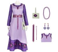 bi bi hou Mujer Disfraz de Princesa ASHA con Peluca Wish ASHA Cosplay Costume Completo Vestido de Princesa ASHA Navidad Halloween Carnaval Fiesta Escenario Actuación Traje para Adultos