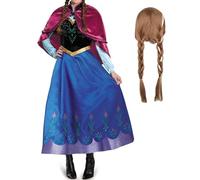 bi bi hou Mujer Disfraz Princesa Anna con Peluca Reina de Nieve Costume Completo Vestido de Princesa Anna Navidad Halloween Carnaval Fiesta Escenario Actuación Cosplay Traje para Adultos