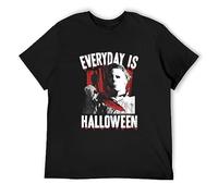 BI BI MIAO Halloween Movie Everyday Is Horror Knife Scene Movie Myers Scary Unisex 100% Cotton Short-Sleeve T-Shirts Black XXXL