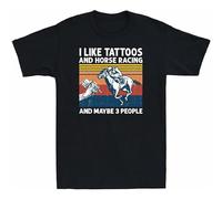 BI BI MIAO I Like Tattoos and Horse Racing and Maybe 3 People Unisex 100% Cotton Short-Sleeve T-Shirts Black XXXL