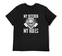 BI BI MIAO My Kitchen My Rules Chef Vintage Design Skull Funny Cooker Unisex 100% Cotton Short-Sleeve T-Shirts Black XXL